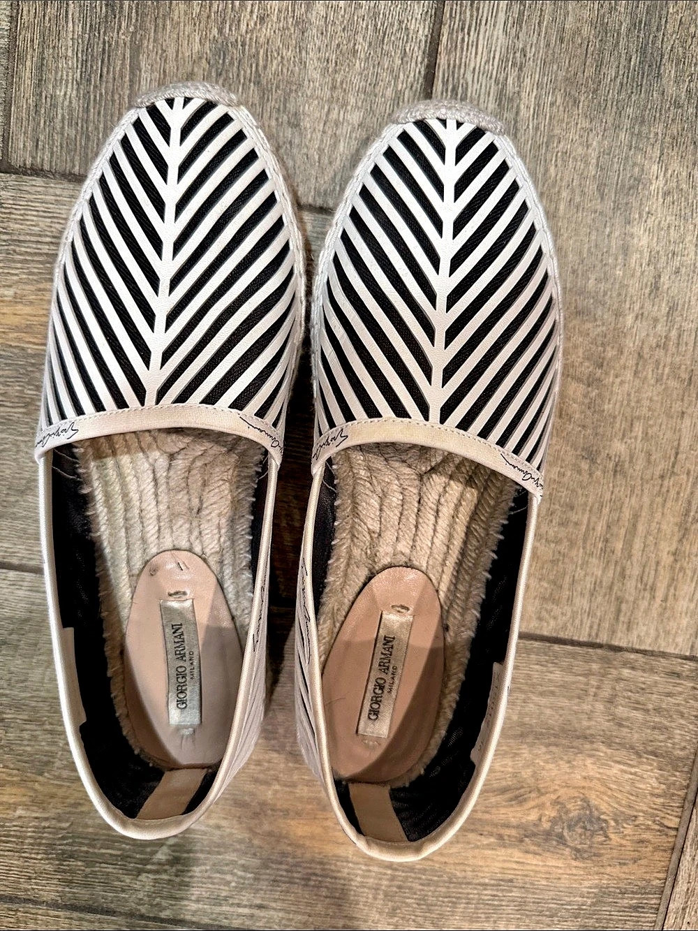 Emporio Armani Geometric Espadrilles in White & Black